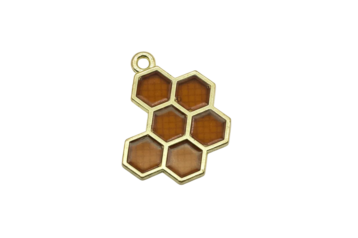 Amber honeycomb cluster with translucent hexagon panels in gold finish
