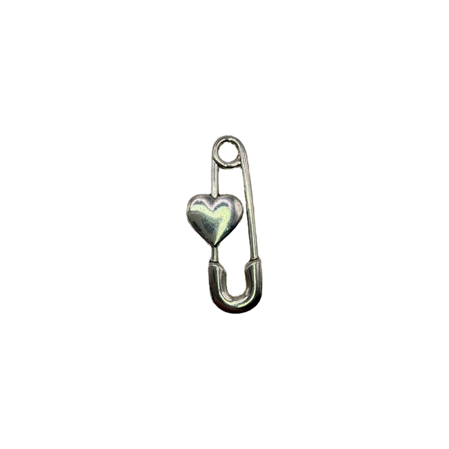 Silver safety pin with puffed heart centerpiece