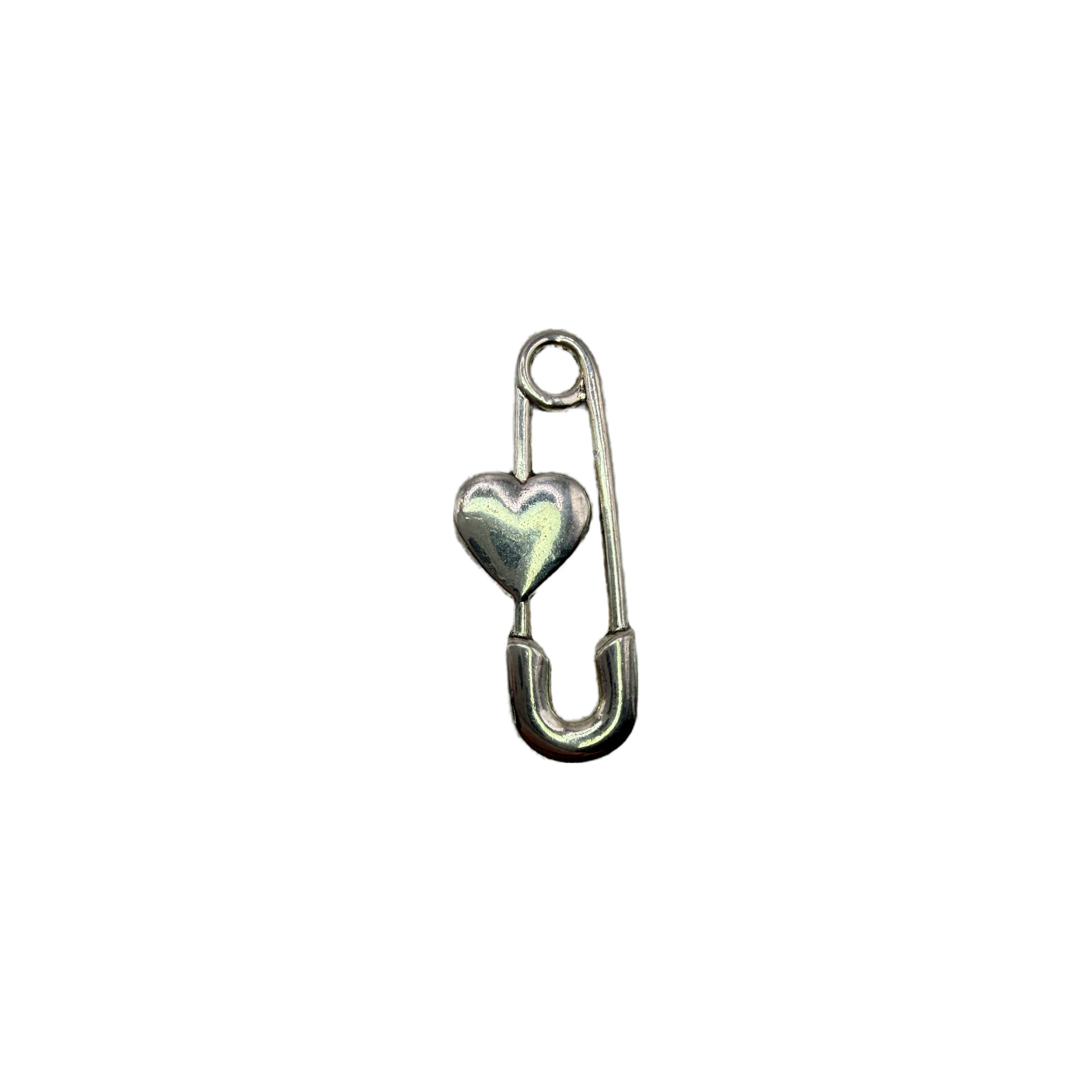 Silver safety pin with puffed heart centerpiece