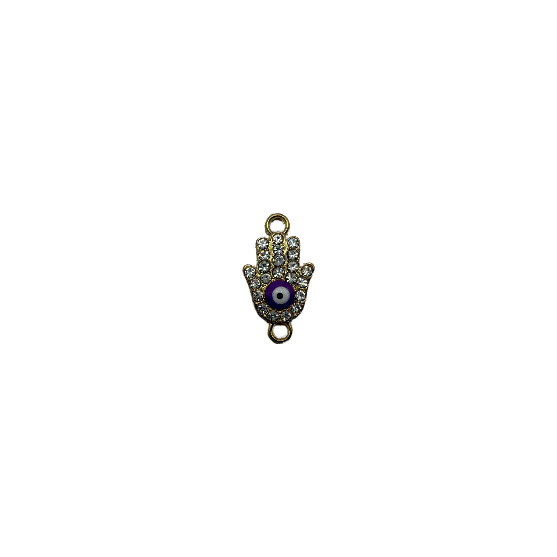 Gold hamsa with clear crystals and blue evil eye