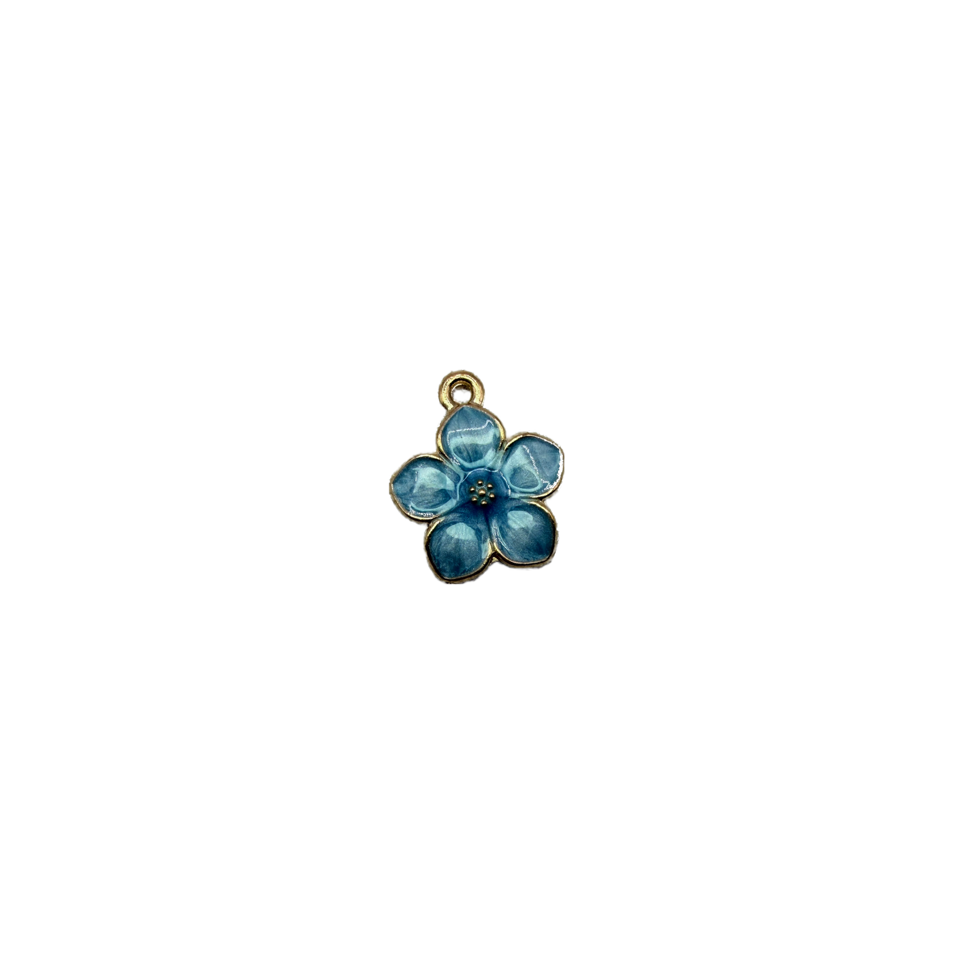 Blue five-petal flower charm with gold outline