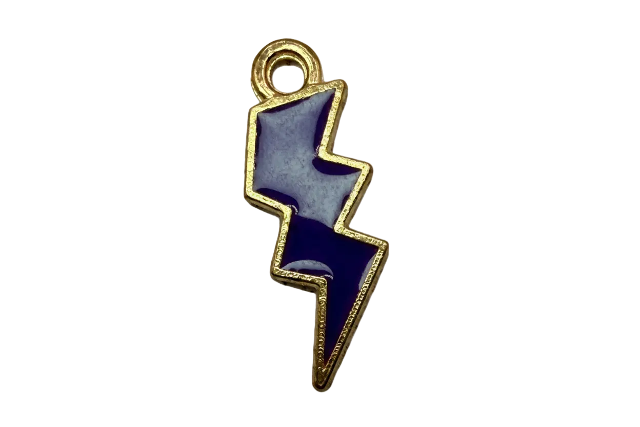 Navy enamel lightning bolt with gold-colored outline