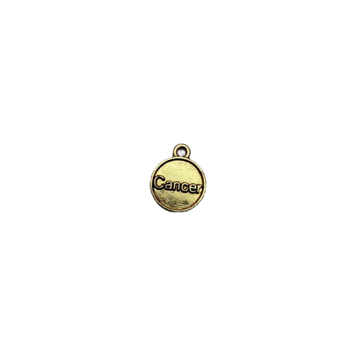 Gold Cancer zodiac medallion with raised lettering