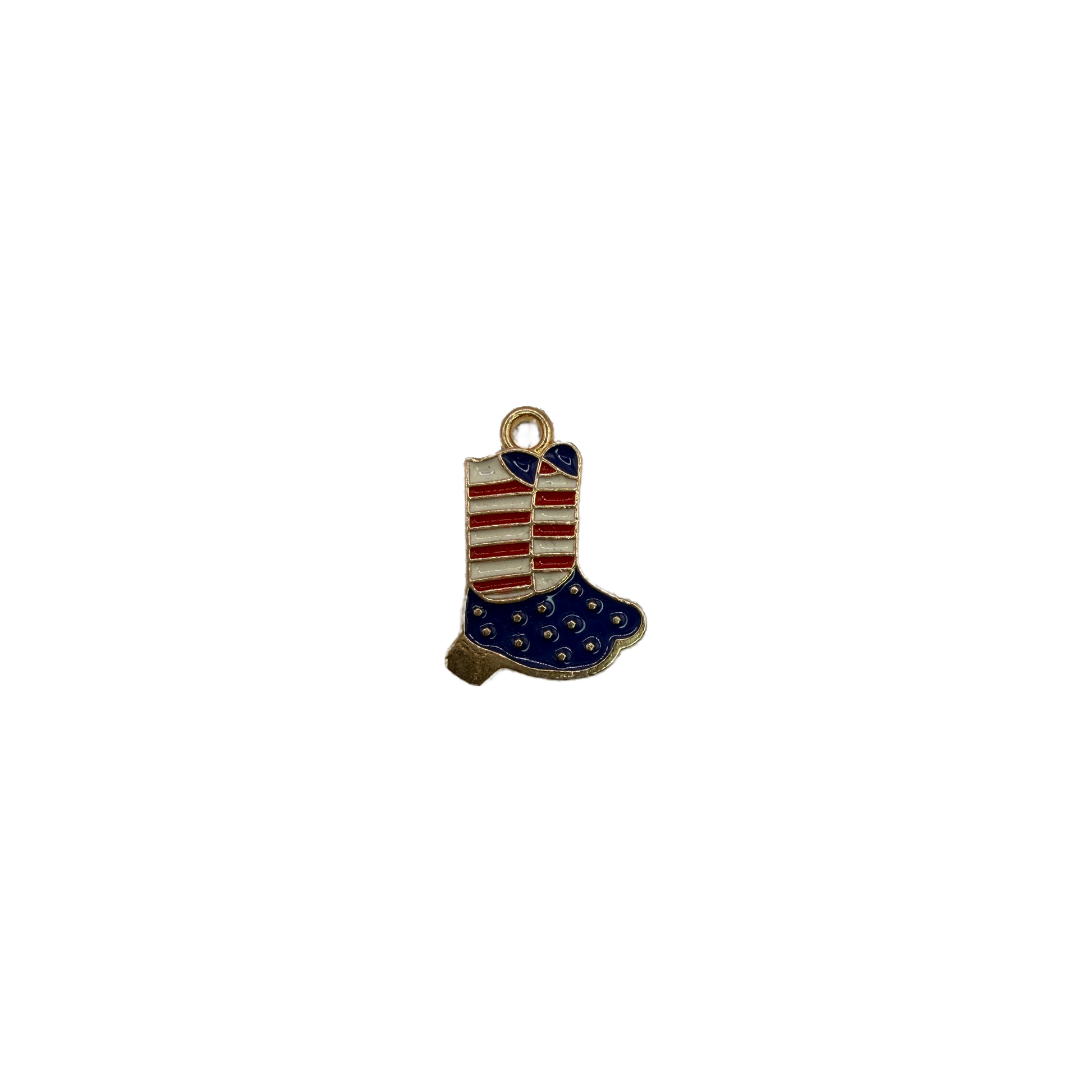 Enamel patriotic stocking boot in red, white, and navy