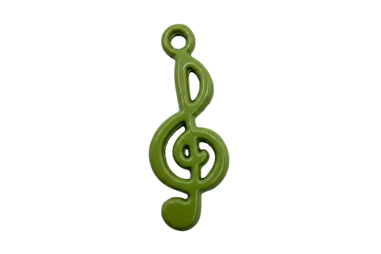 Glossy green treble clef music note silhouette on a black background