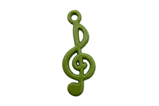 Glossy green treble clef music note silhouette on a black background