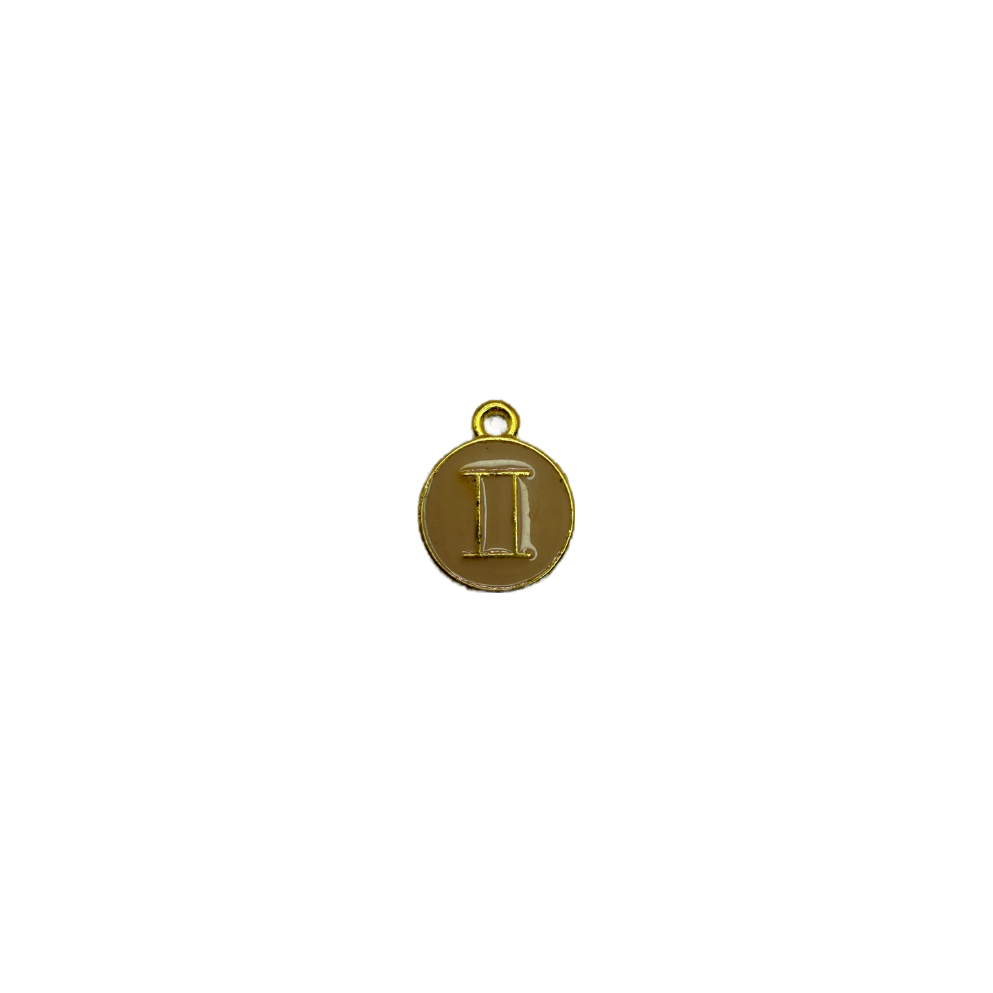 Taupe enamel coin with raised gold letter I