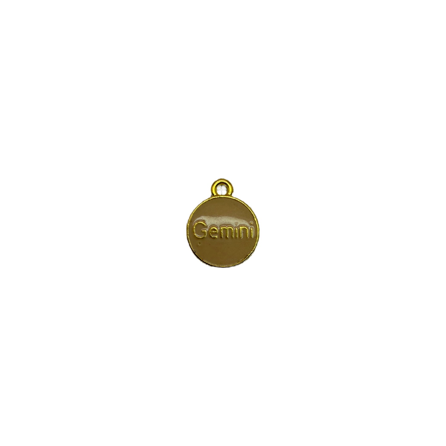 Tan enamel Gemini disc with raised gold lettering