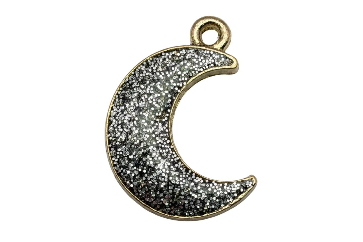 Gold-outlined crescent moon charm with pavé clear crystal sparkle