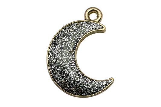 Gold-outlined crescent moon charm with pavé clear crystal sparkle