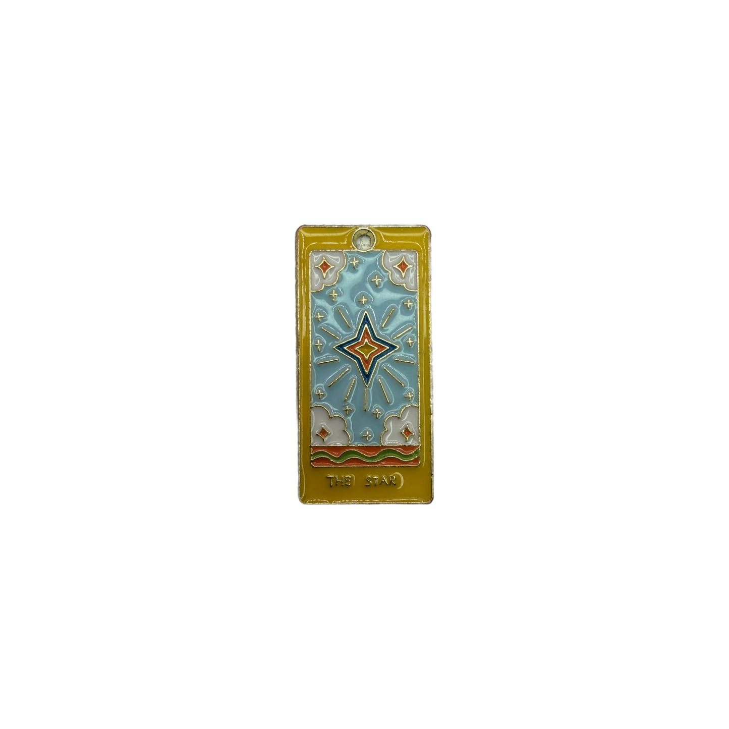 Gold tarot card with blue enamel and star motif