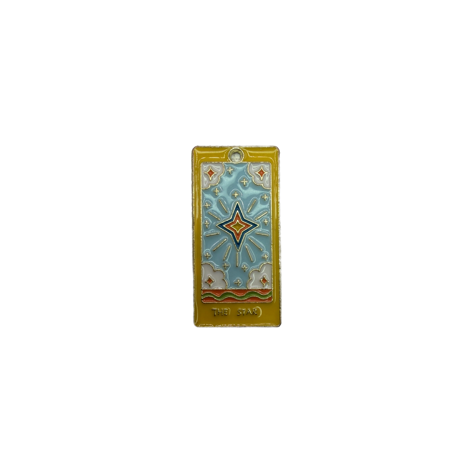 Gold tarot card with blue enamel and star motif