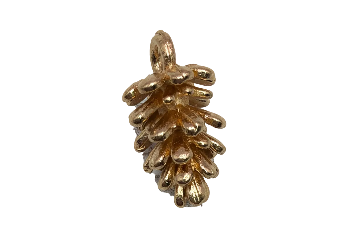 Textured gold pinecone pendant with layered, rounded scales