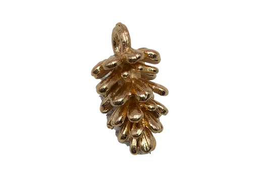 Textured gold pinecone pendant with layered, rounded scales