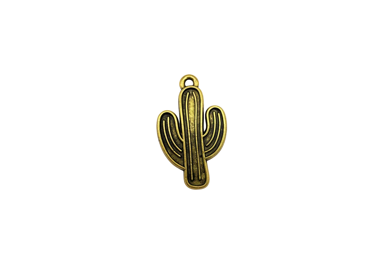 Gold cactus charm with dark antiqued detailing
