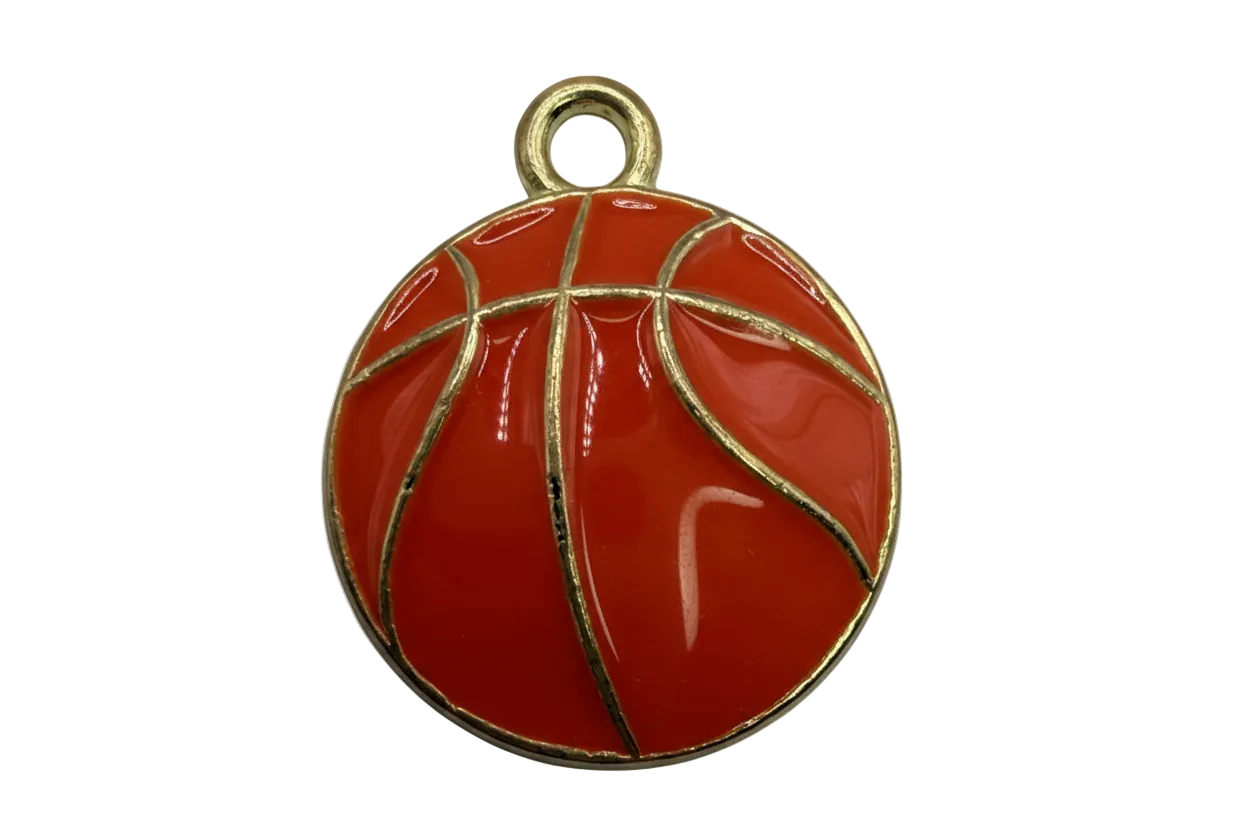 Glossy orange basketball motif with gold-tone line details