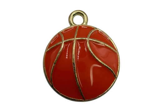 Glossy orange basketball motif with gold-tone line details