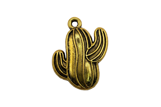 Polished gold cactus charm with dark recessed detailing