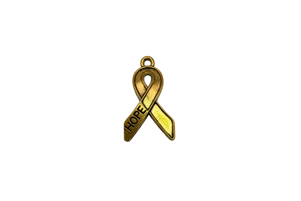 Gold awareness ribbon with HOPE lettering