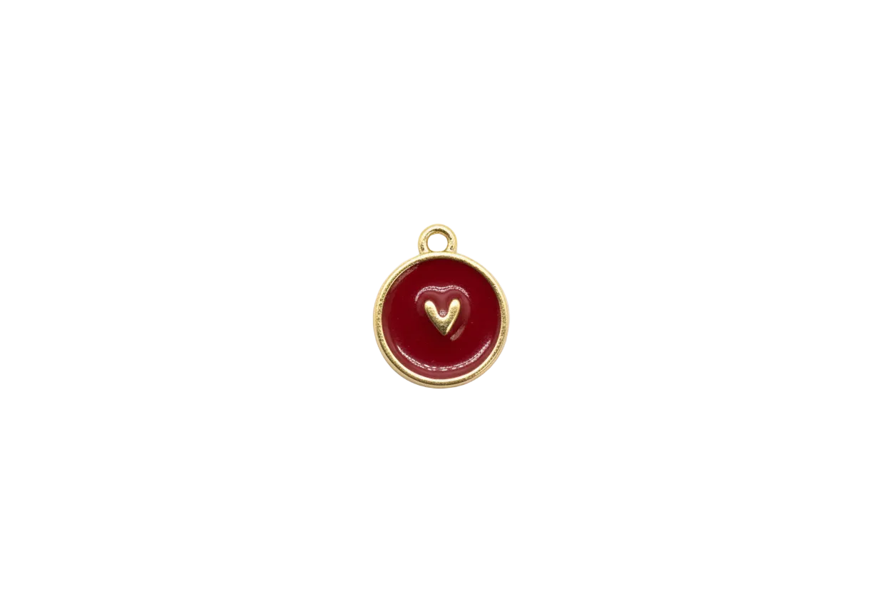 Crimson enamel round medallion with gold heart detail