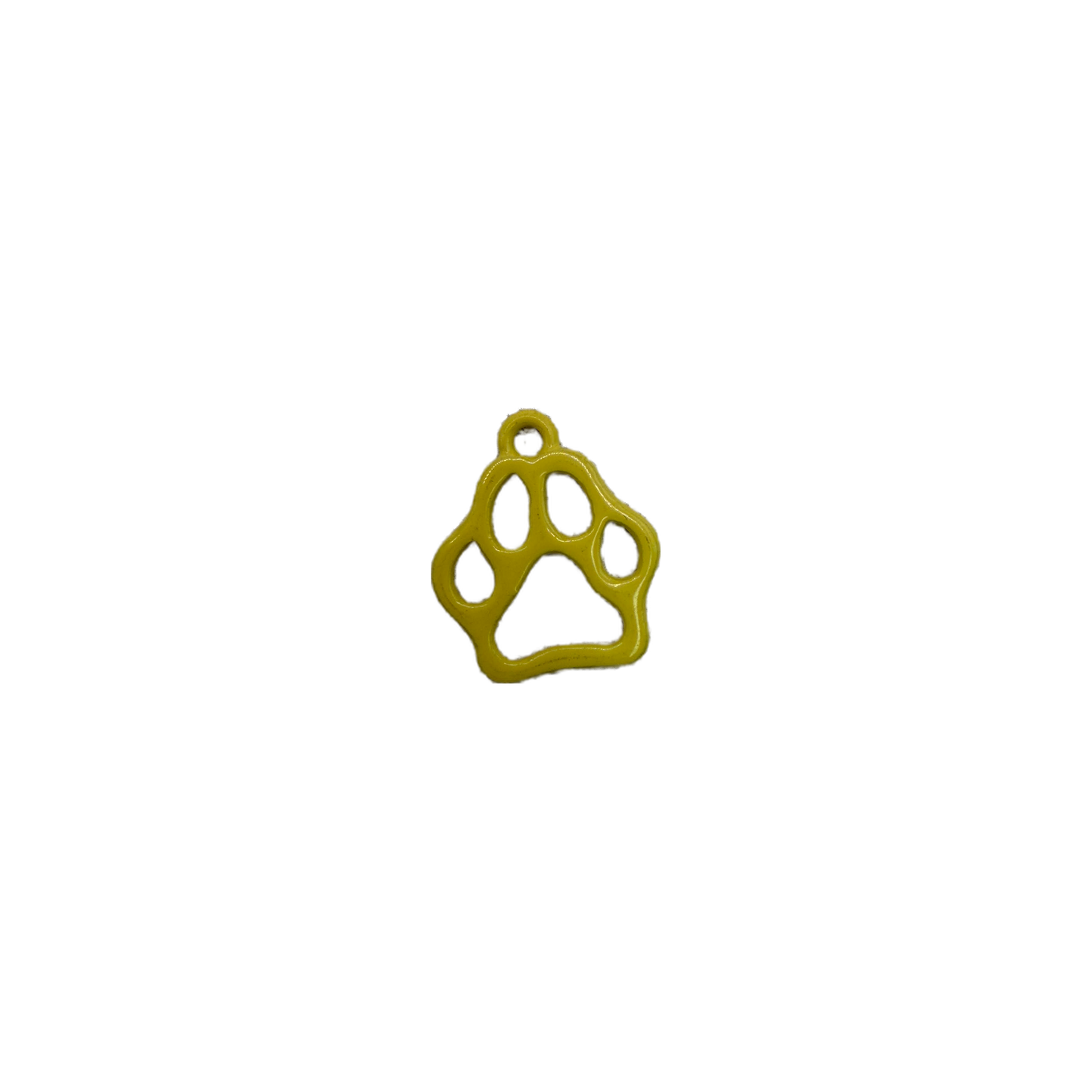 Glossy yellow paw print outline with cutout pads
