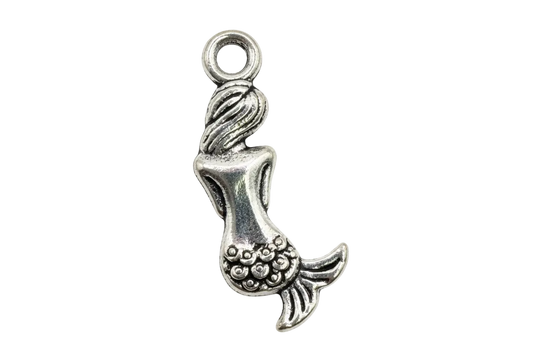Antiqued silver mermaid tail with sculpted scales and fin detail