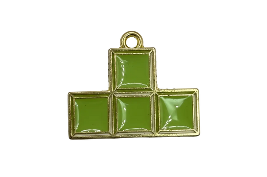 Glossy green enamel T-shaped block stack with gold outline