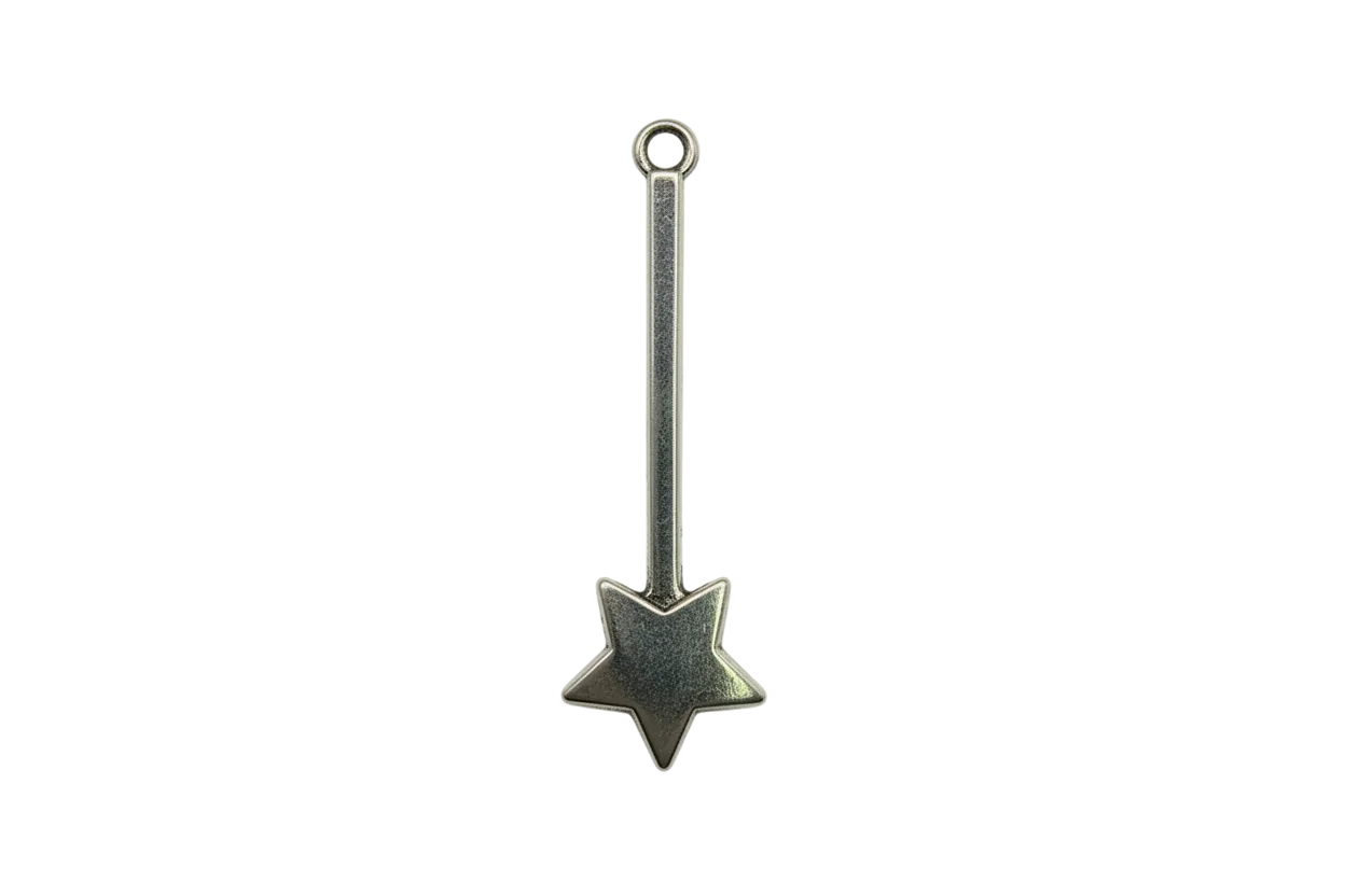Antiqued silver star wand with five-point star tip