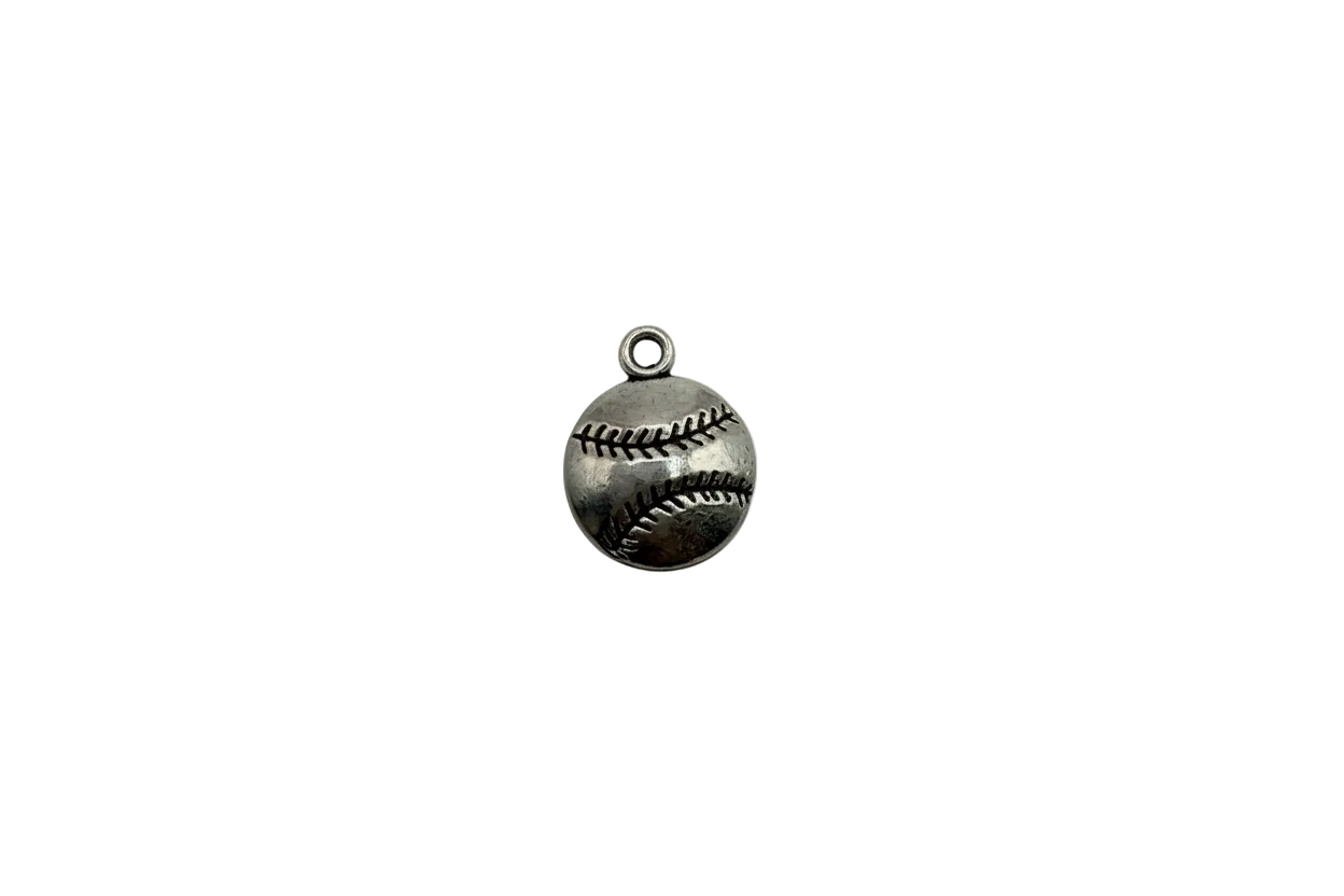 Silver baseball sphere with blackened stitched details