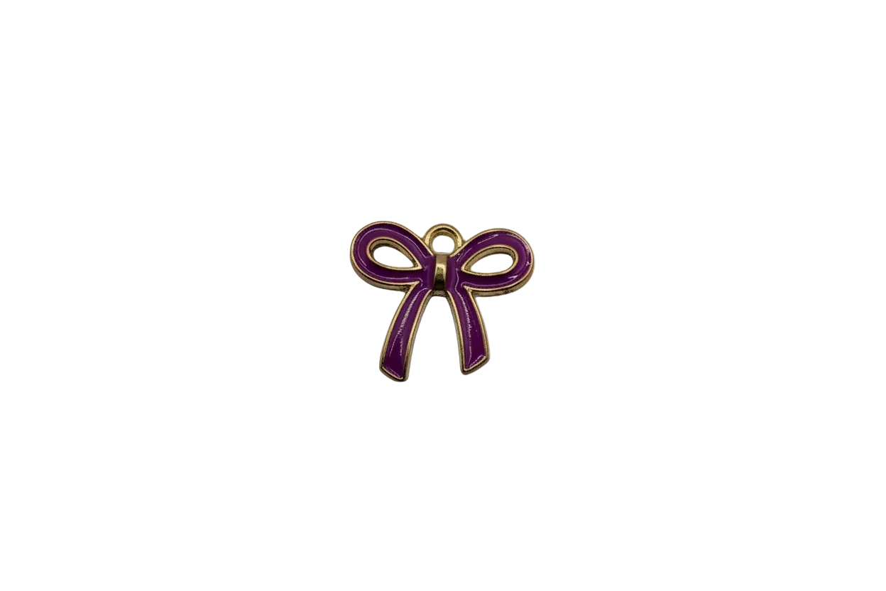 Purple enamel bow ribbon with gold outline