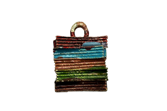 Multicolor striped padlock charm in gold finish with teal and green enamel bands