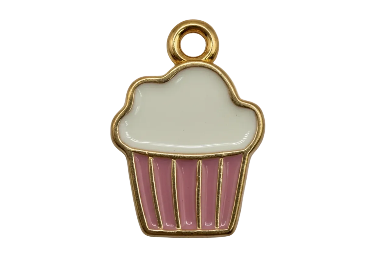 Pink and white enamel cupcake with gold outline
