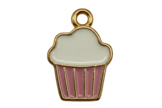 Pink and white enamel cupcake with gold outline