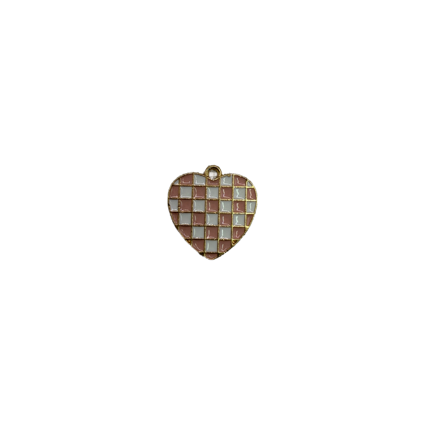 Gold gingham check heart in blush pink and ivory