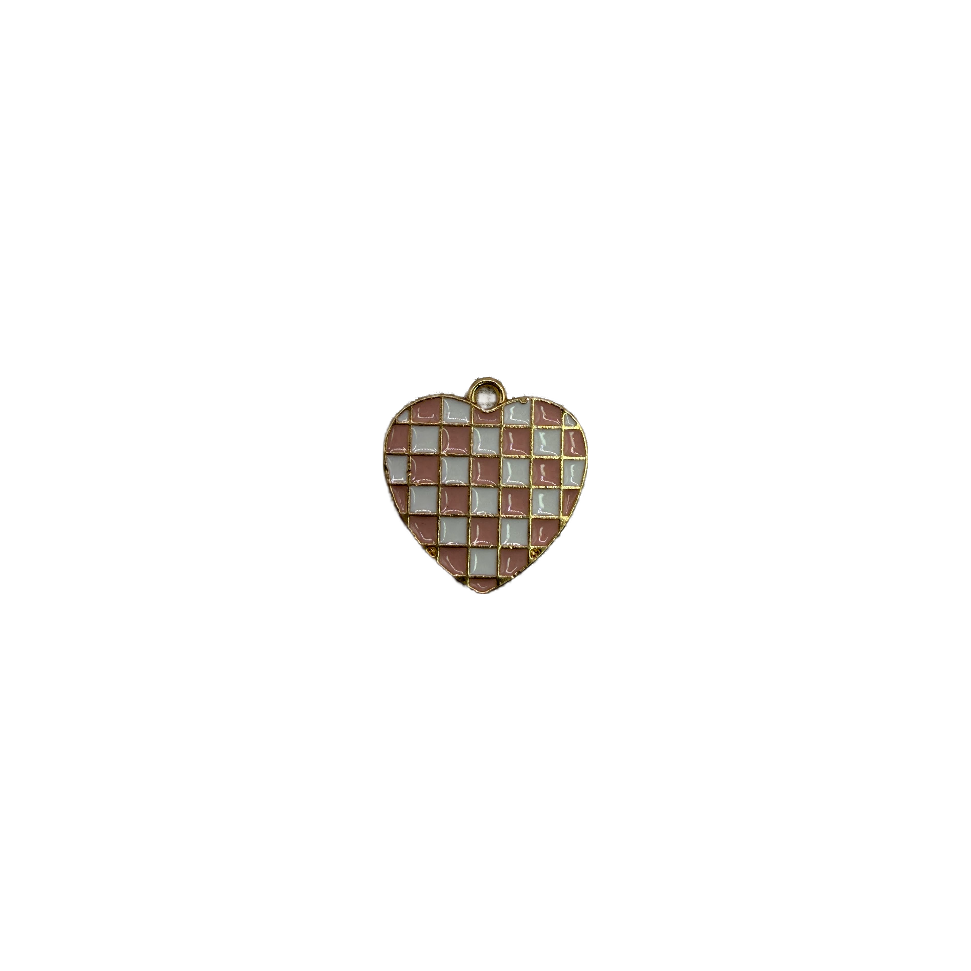 Gold gingham check heart in blush pink and ivory