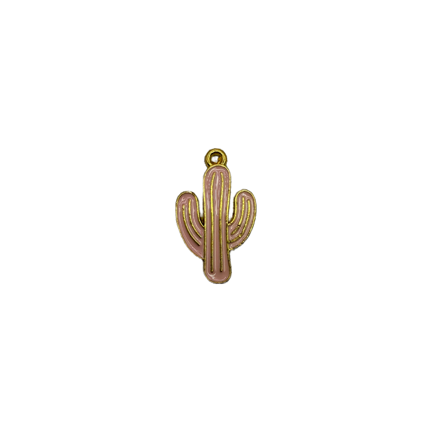Blush pink enamel saguaro cactus with gold outline