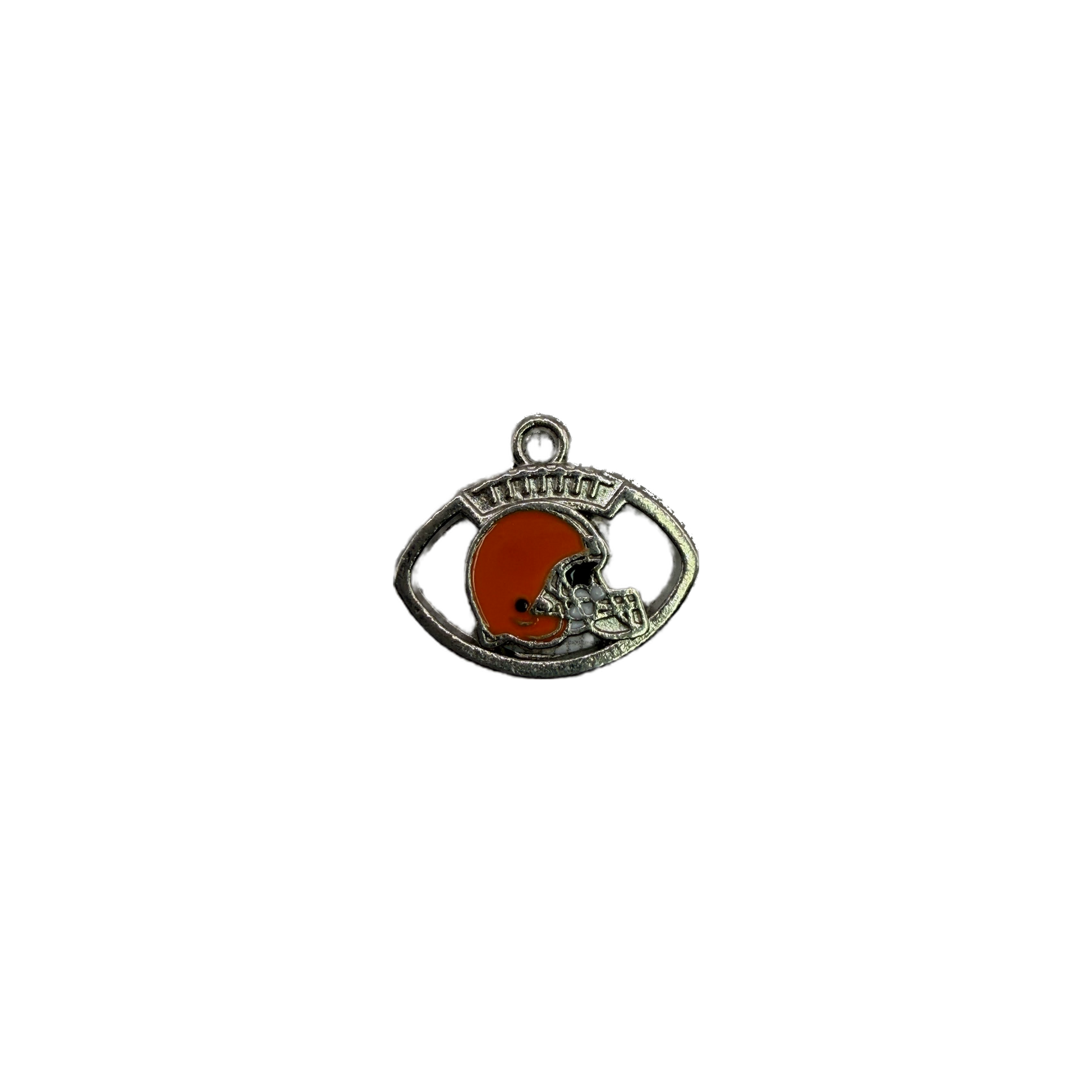 Silver football emblem with orange enamel helmet