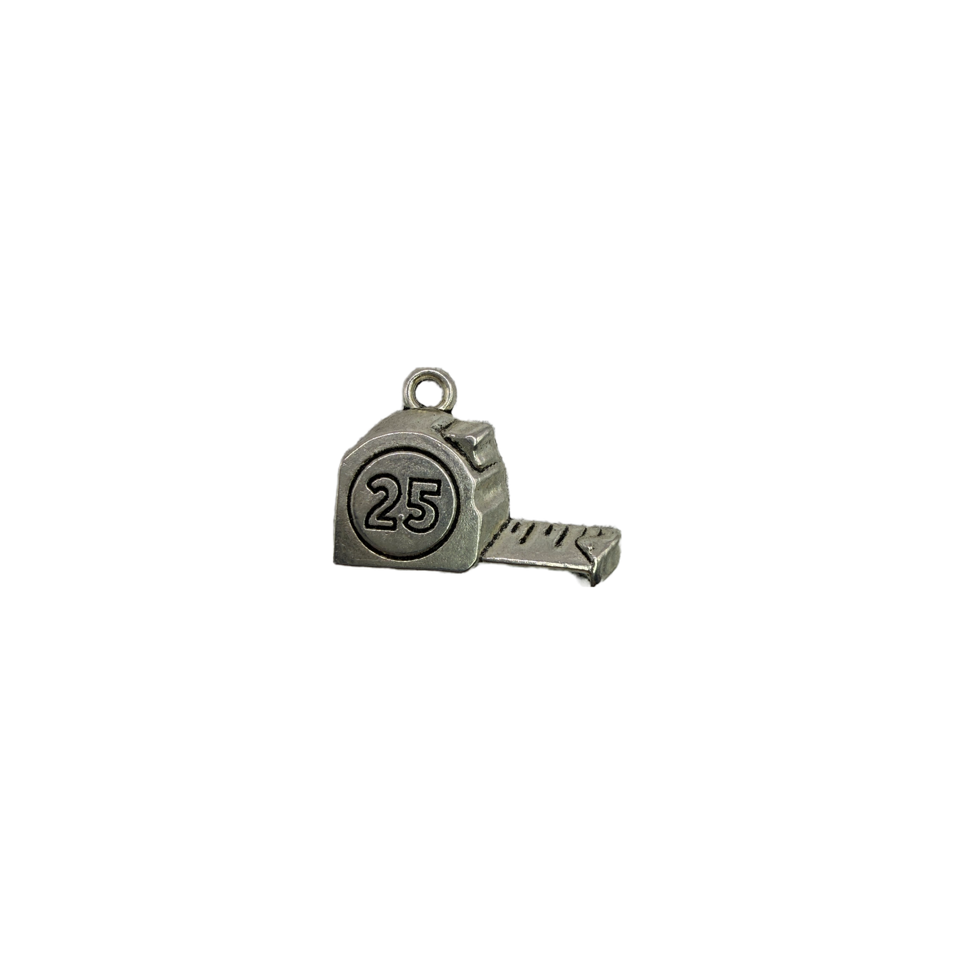 Silver tape measure charm with engraved 25
