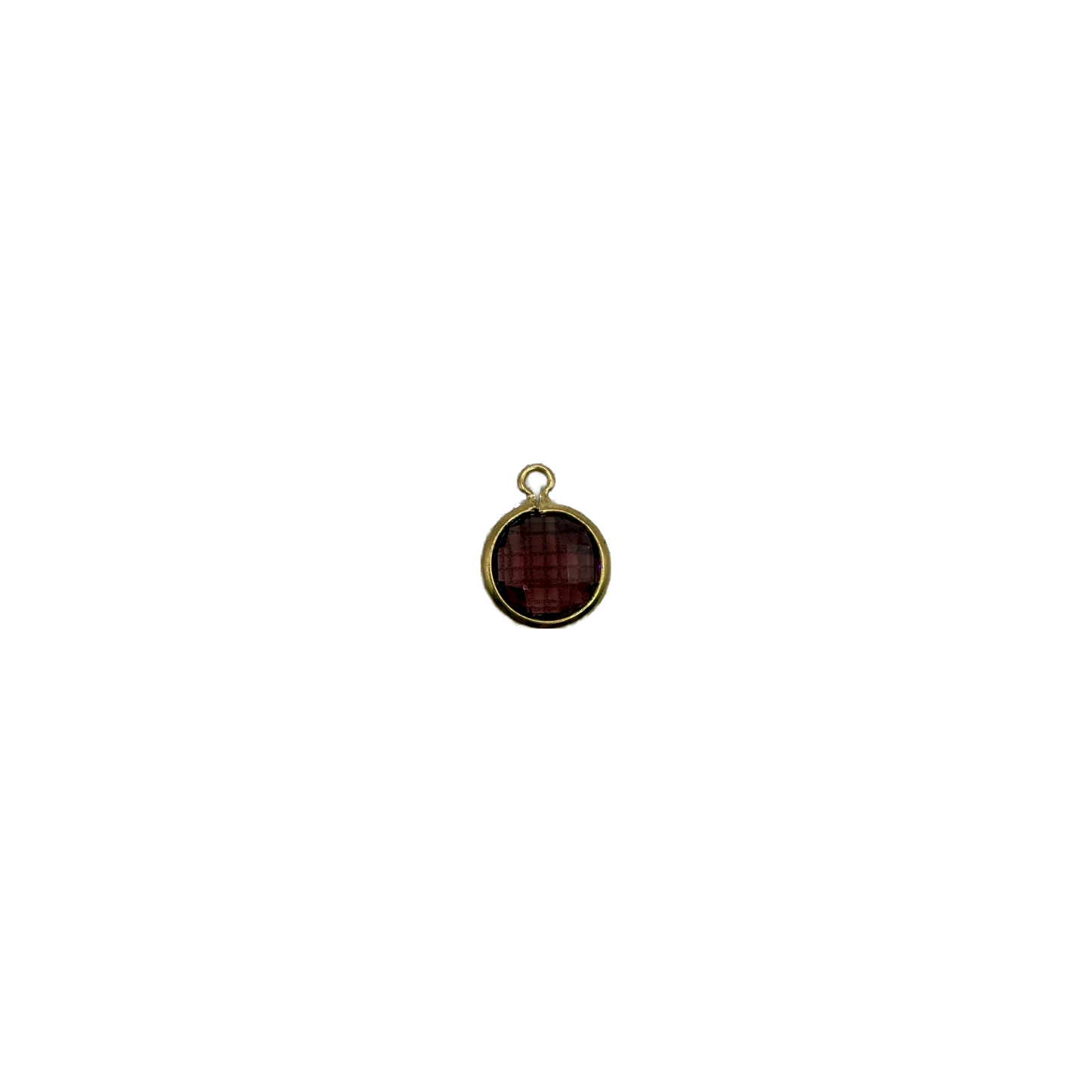 Burgundy faceted round gem in gold frame