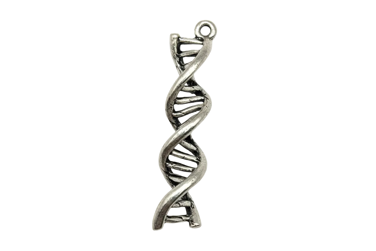 Antiqued silver DNA double helix pendant with dimensional twisted strand detail