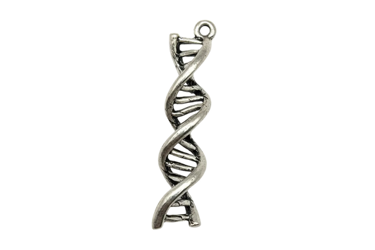 Antiqued silver DNA double helix pendant with dimensional twisted strand detail