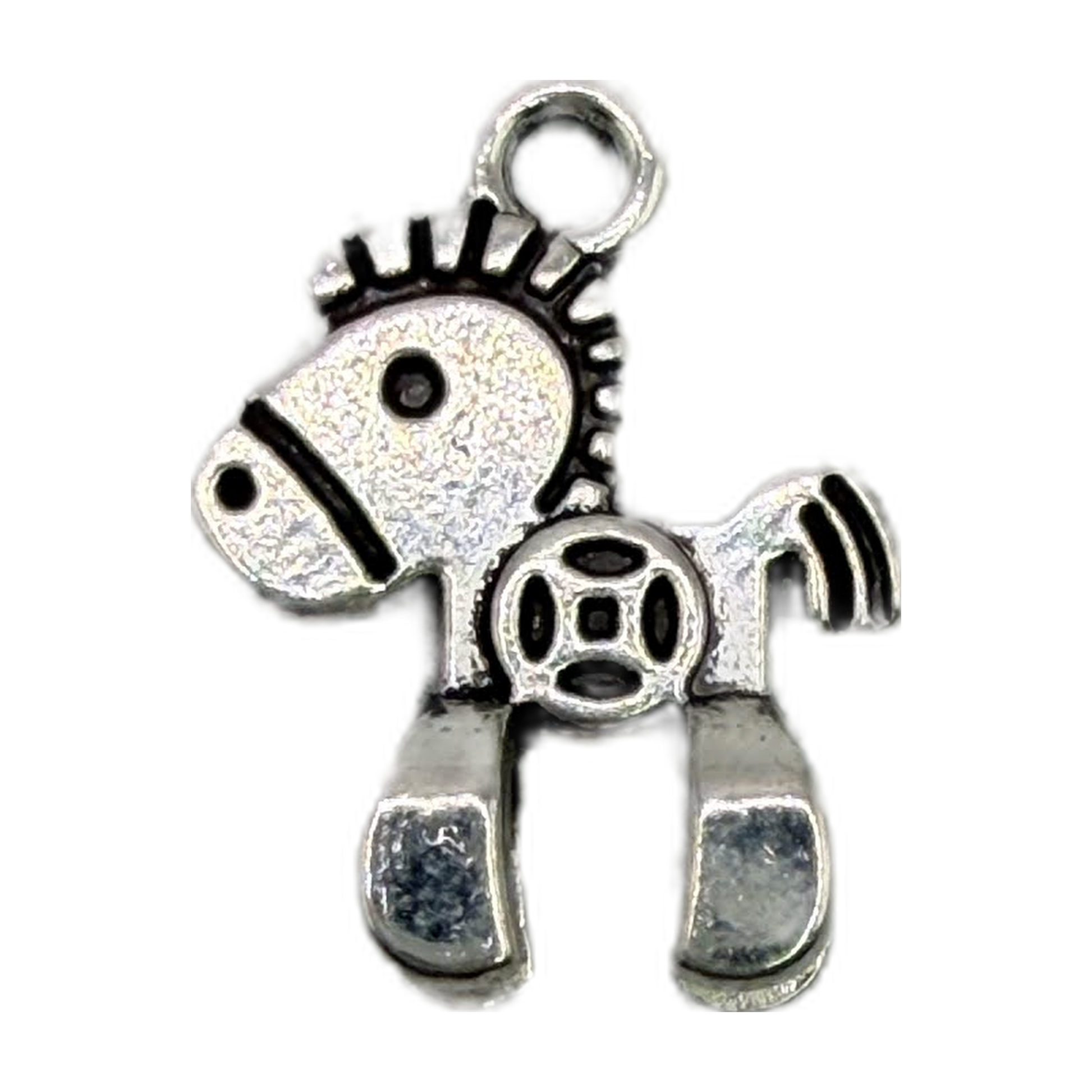 Silver-tone donkey figure charm with oxidized black details and textured finish