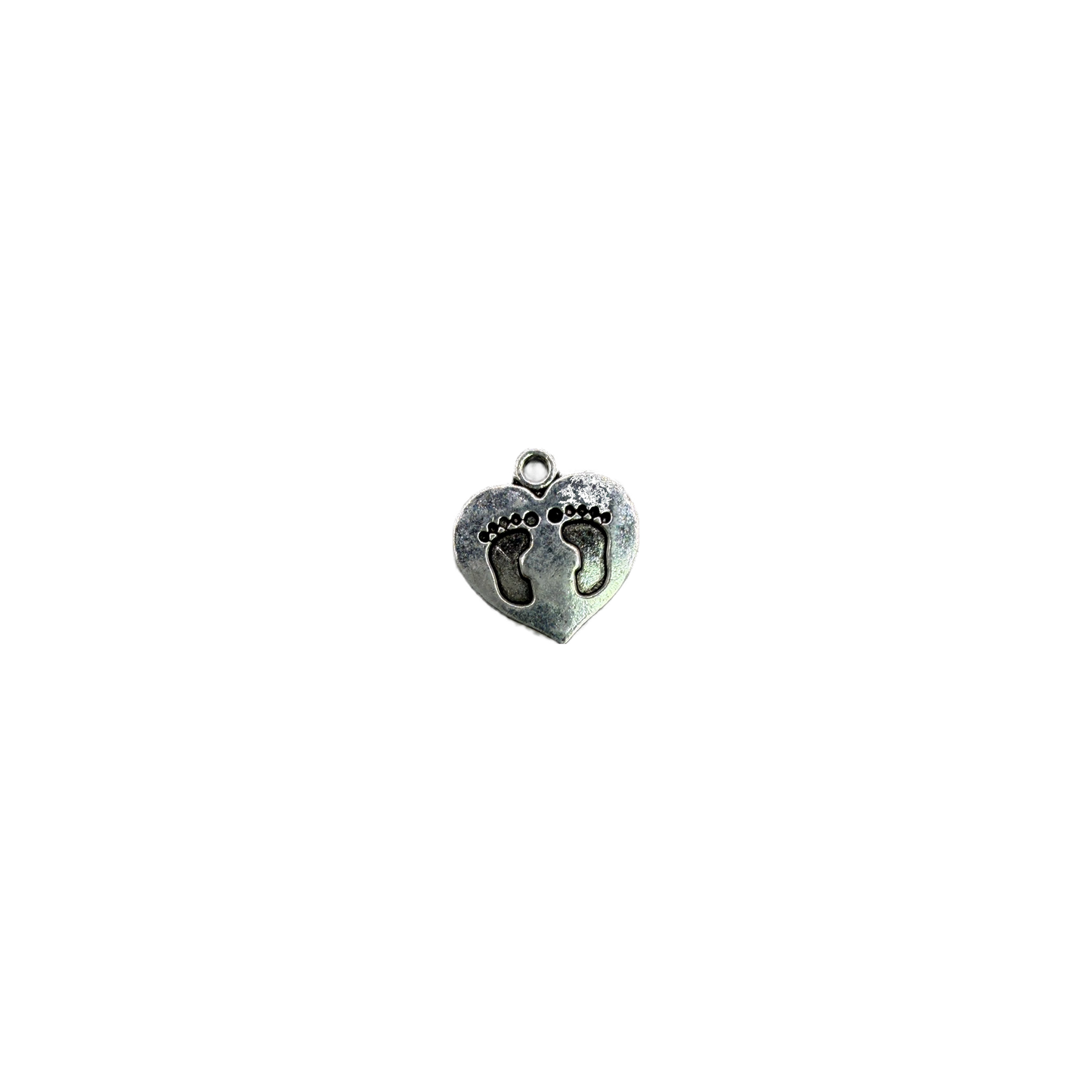 Silver heart with baby footprints detail