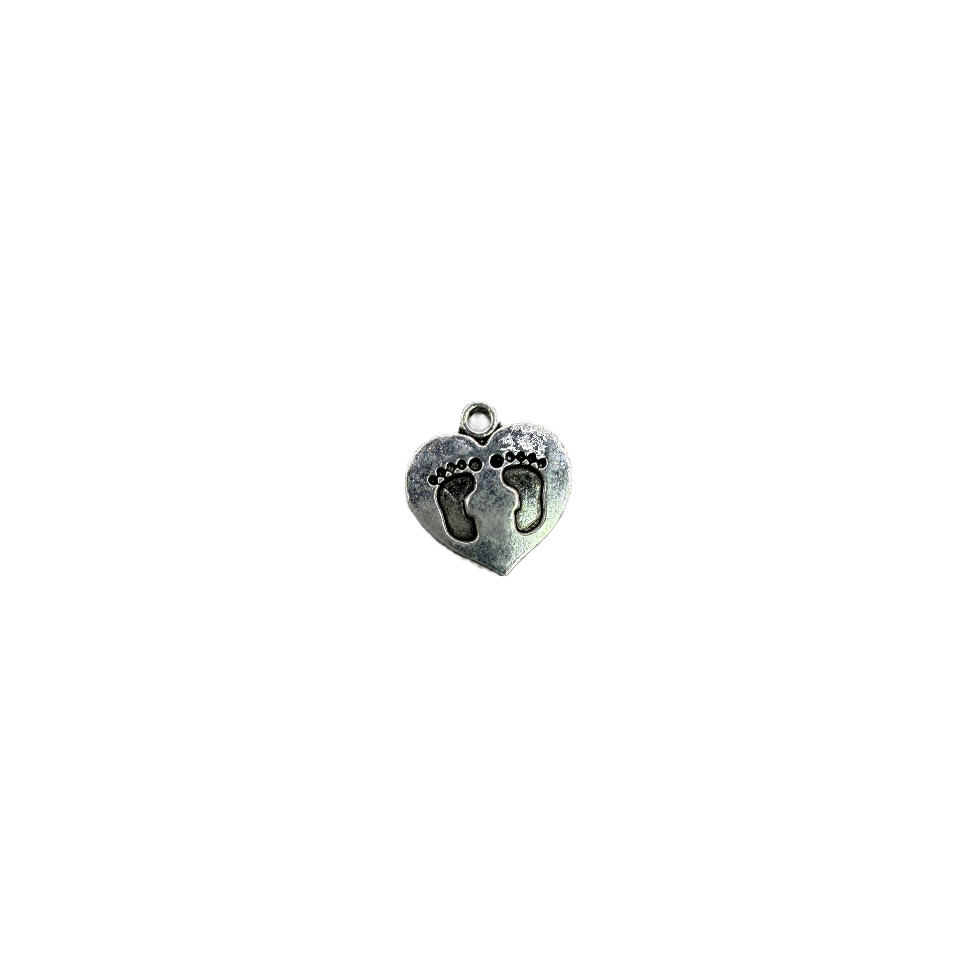 Silver heart with baby footprints detail