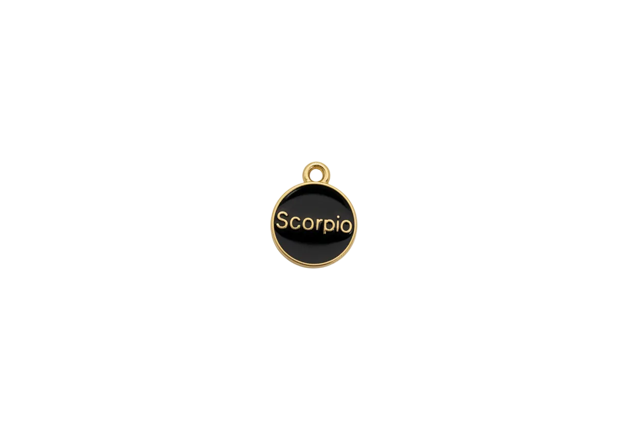 Black enamel Scorpio round medallion with gold lettering