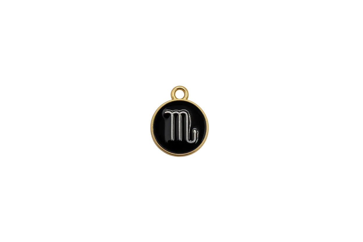 Black Virgo zodiac medallion with gold outline