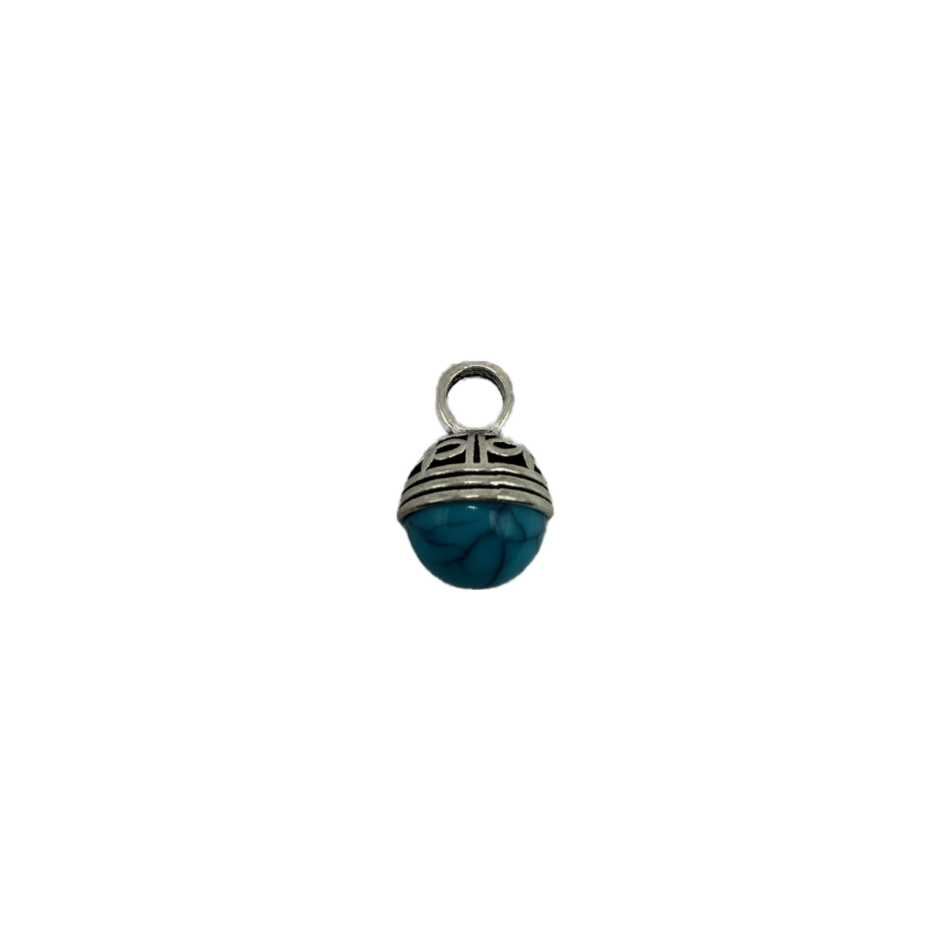 Marbled turquoise sphere pendant with antiqued silver cap