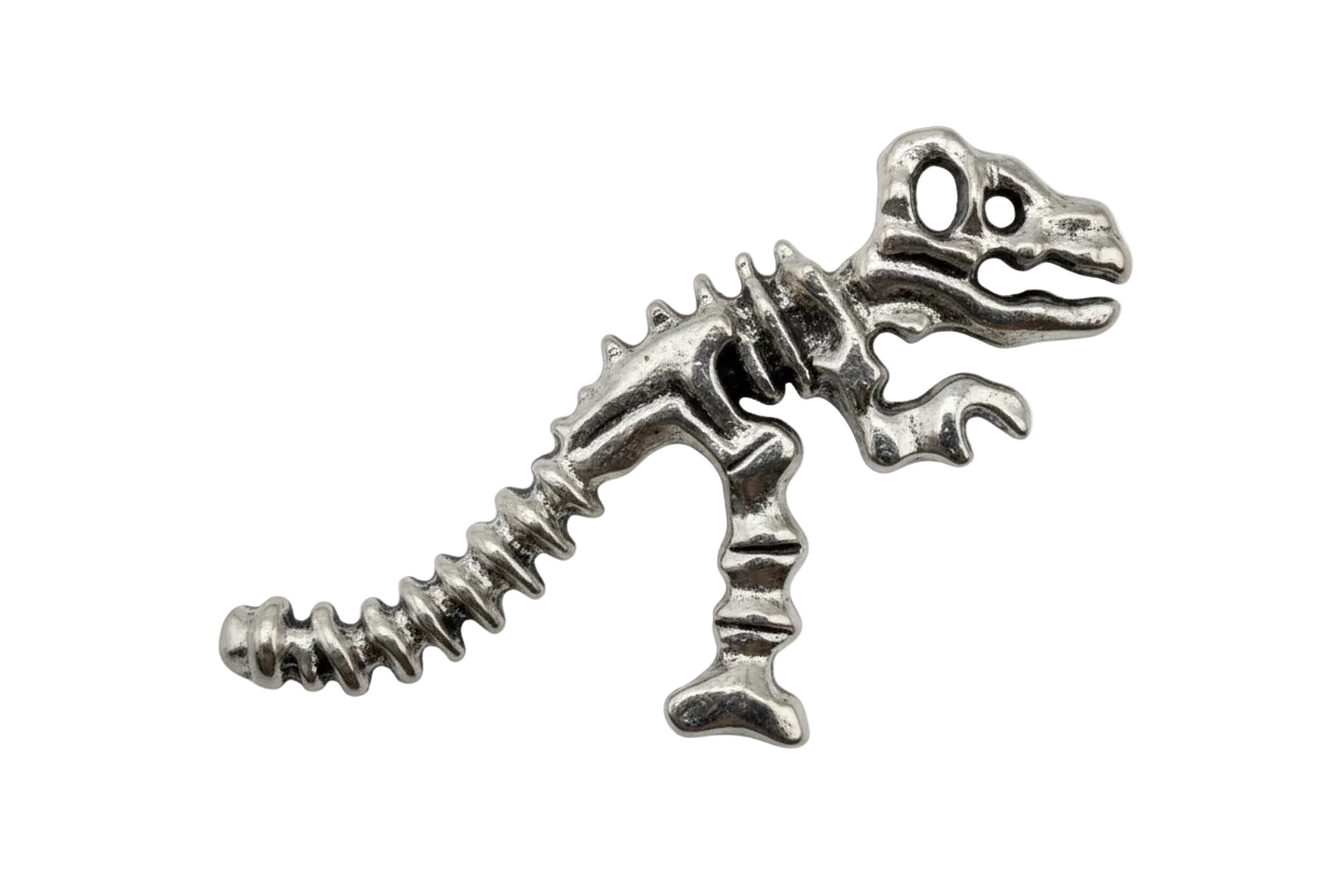 Antiqued silver dinosaur skeleton pendant with dark recessed details