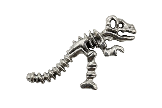 Antiqued silver dinosaur skeleton pendant with dark recessed details
