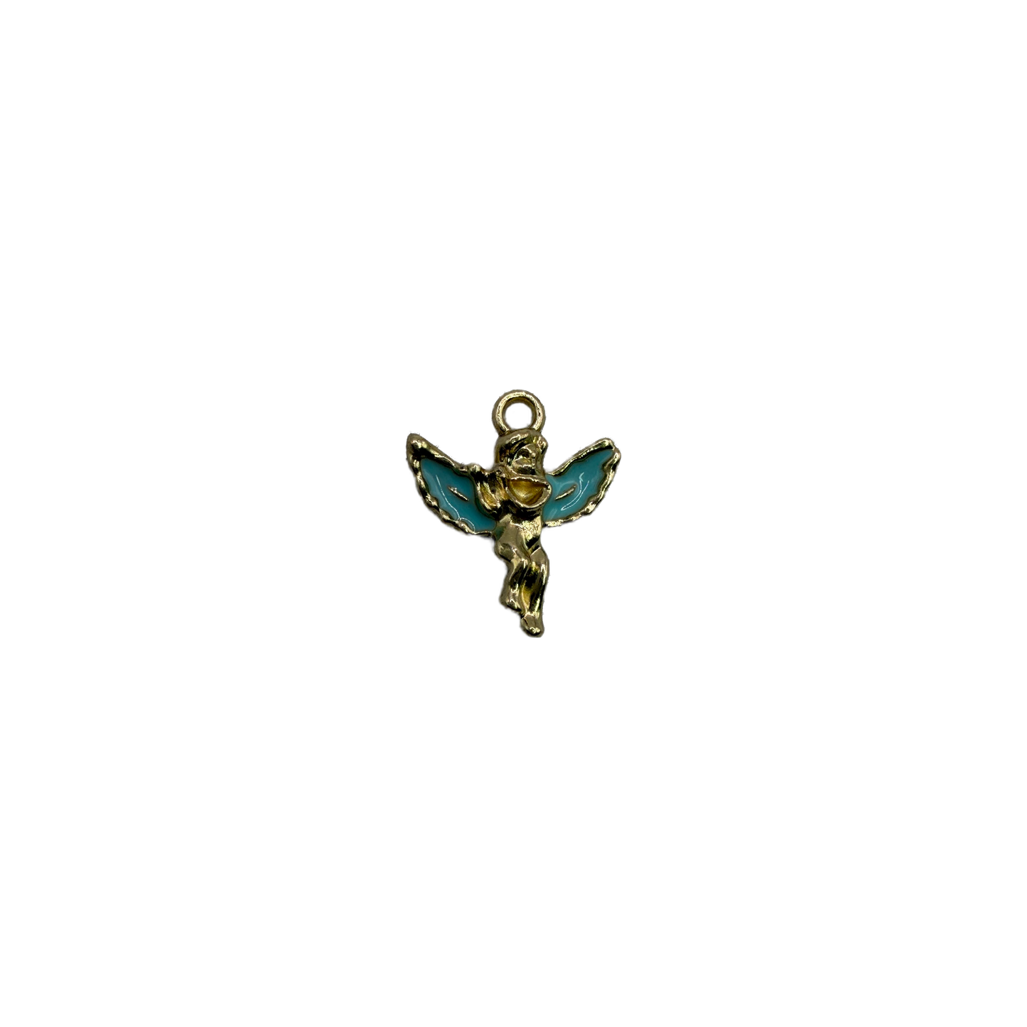 Gold fairy with glossy blue enamel wings